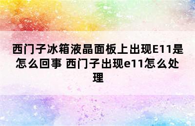 西门子冰箱液晶面板上出现E11是怎么回事 西门子出现e11怎么处理